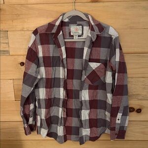 Stylish Plaid Button Down Shirt - Burgundy and White